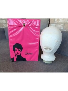 Vtg Women's Carousel Pink & Black Wig Carrier Case with Mannequin Head